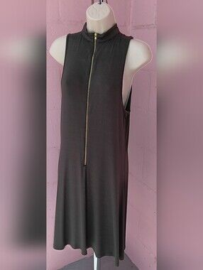 Pur Sleeveless Mock Neck Mini Dress with Gold Zip